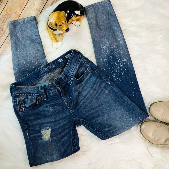 Miss Me Denim - Miss Me Mid Rise Skinny Jeans Silver Shimmer 25